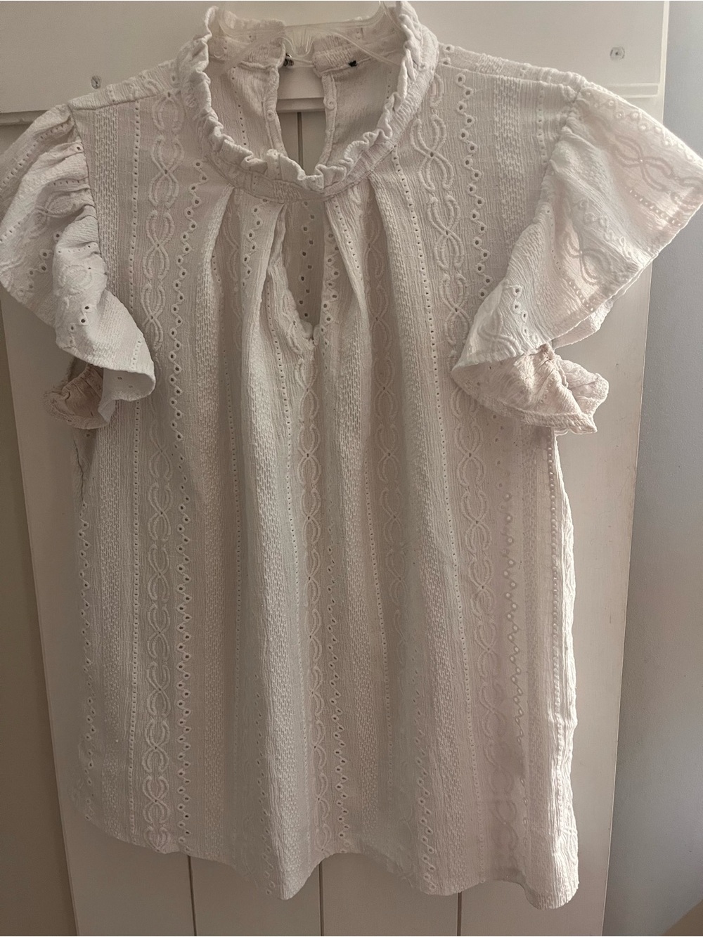 White Eyelet Ruffle Sleeve Blouse